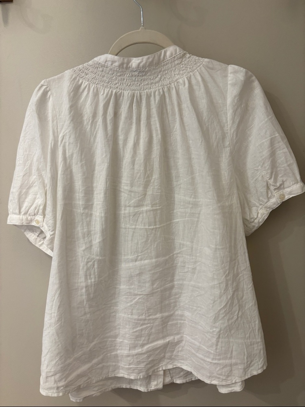 J. Crew White Short-Sleeve Smocked Button-Down Blouse - Picture 2 of 4